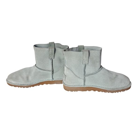 Ugg Classic Mini Perf Boots Womens 7 Aloe Vera Light Blue Unlined Suede Comfort - Picture 3 of 7